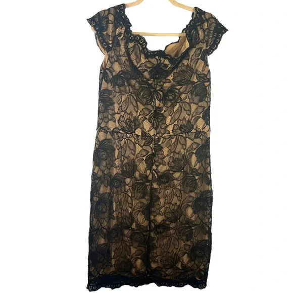 Tadashi Shoji Elidi Off Shoulder Lace Dress Black Size 16 Formal Cocktail - Picture 9 of 10